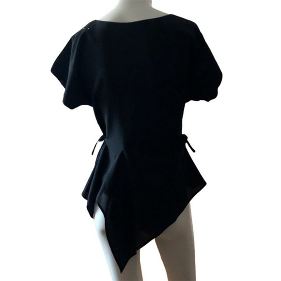 Meem Label UK Asymmetrical Black Side-Tie Blouse | Size S - Picture 2 of 11